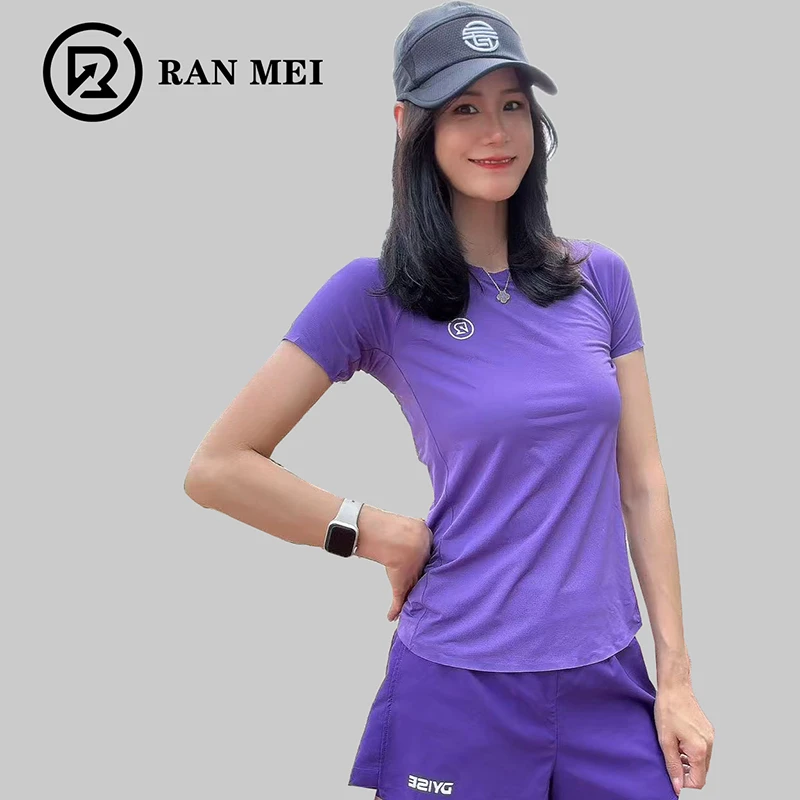 冉玫透气跑步速干方格圆领休闲健身T恤男女款夏季修身短袖上衣