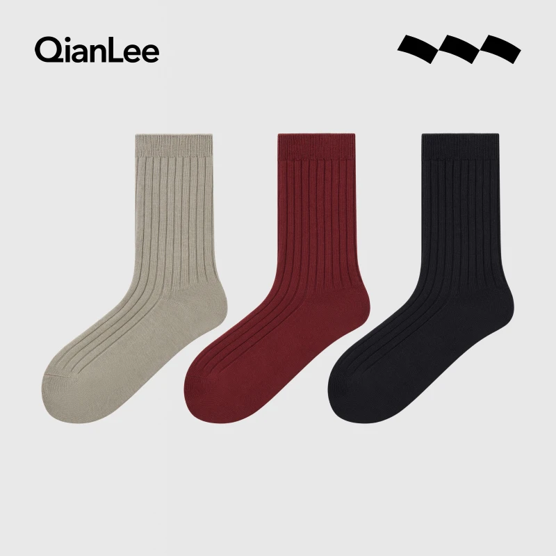 QIANLEE/浅力袜子男女款日常通勤四季可穿中筒袜透气干爽无骨棉袜