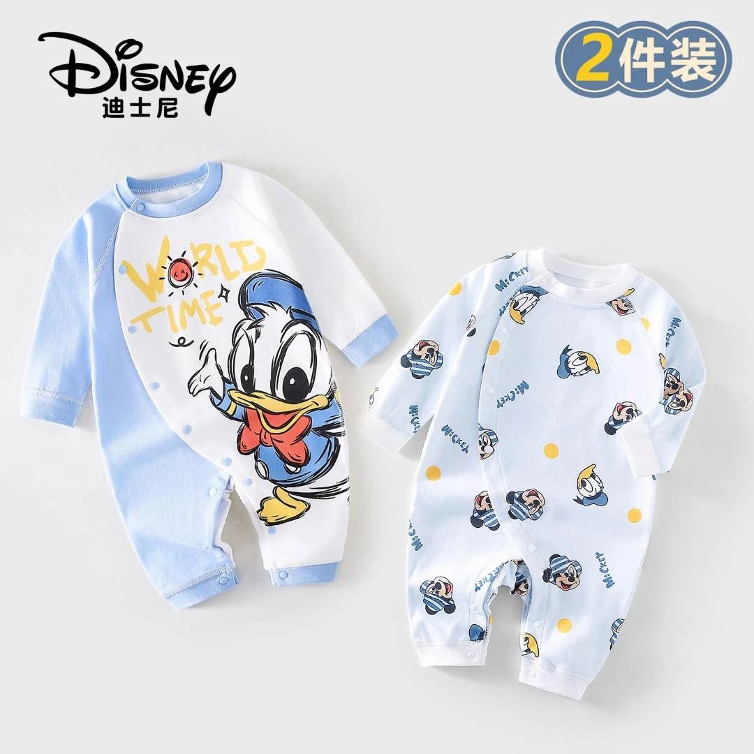 Disney/迪士尼婴儿衣服男女宝宝连体衣纯棉长袖爬服秋装可爱2件装