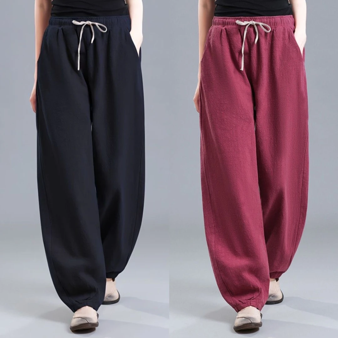 【现货+运费险】高腰哈伦裤休闲裤棉麻垂感宽松复古萝卜裤女Y561