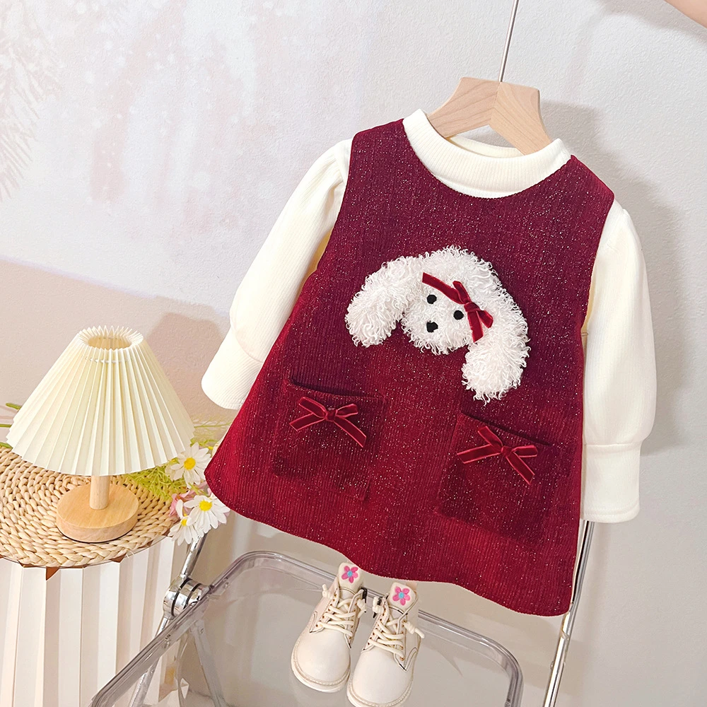 女童秋冬款套装公主裙2024韩版洋气加绒加厚周岁礼服连衣裙两件套