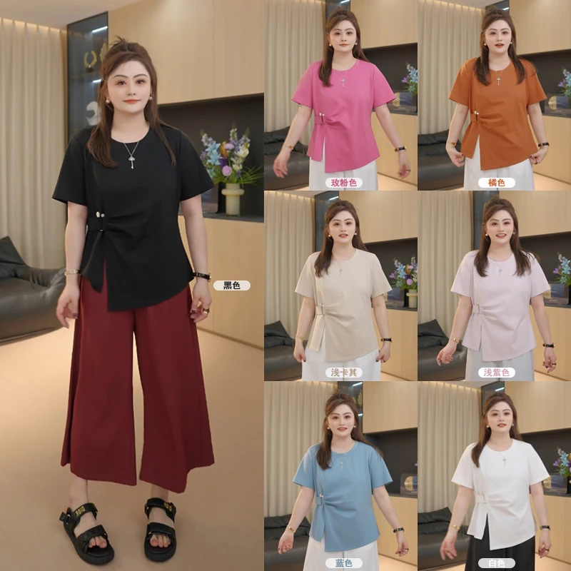 【胖佳佳】腰线T 设计感短袖上衣夏季新款时尚百搭H625Y04220