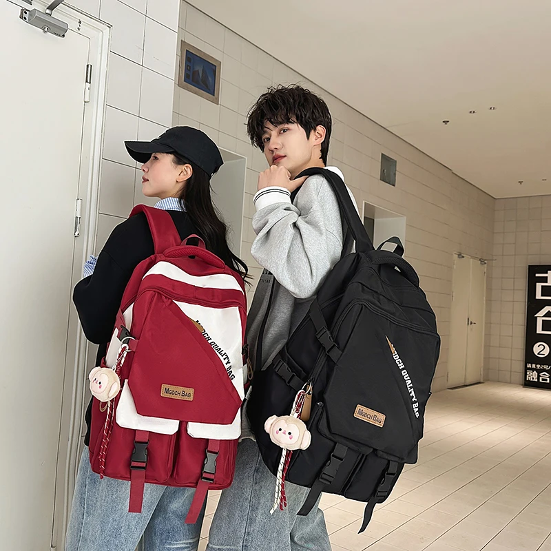 practicecozy时尚潮酷大容量双肩包男女初中高中学生书包撞色设计