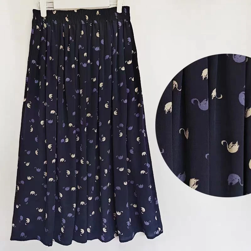 桑蚕丝高级时尚松紧腰a字半身裙印花百搭C165