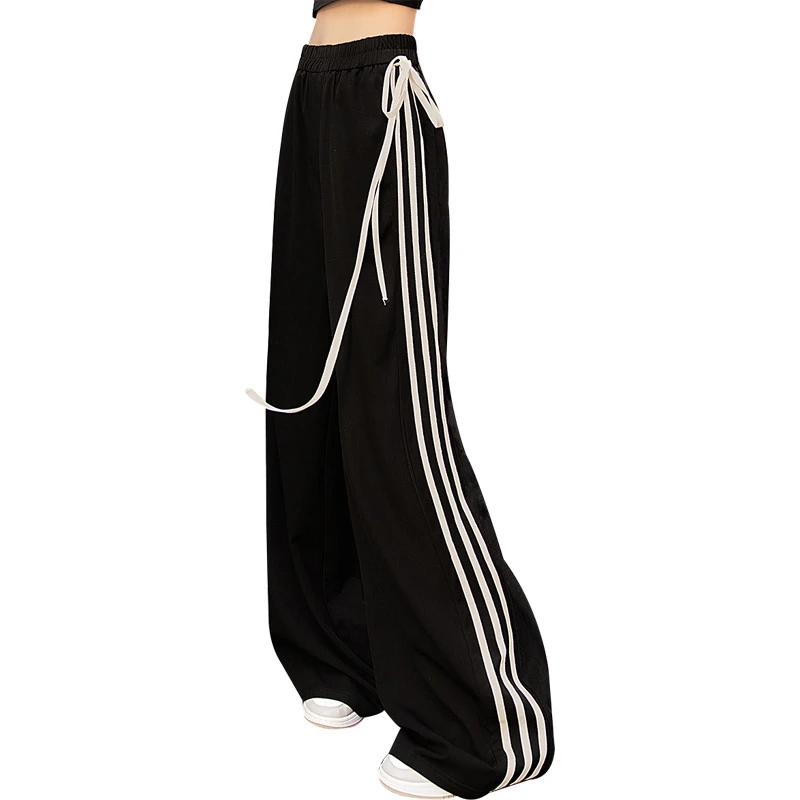 丝柏舍2025春装新款女装简约长款松紧腰撞色条纹休闲裤S51B0531K