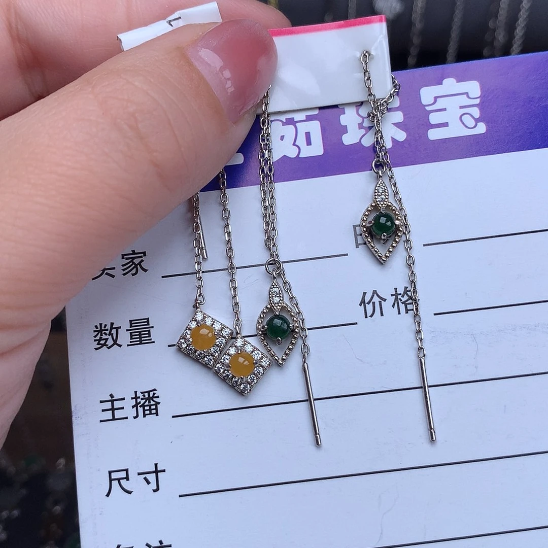翡翠耳饰银S925镶嵌耳饰925