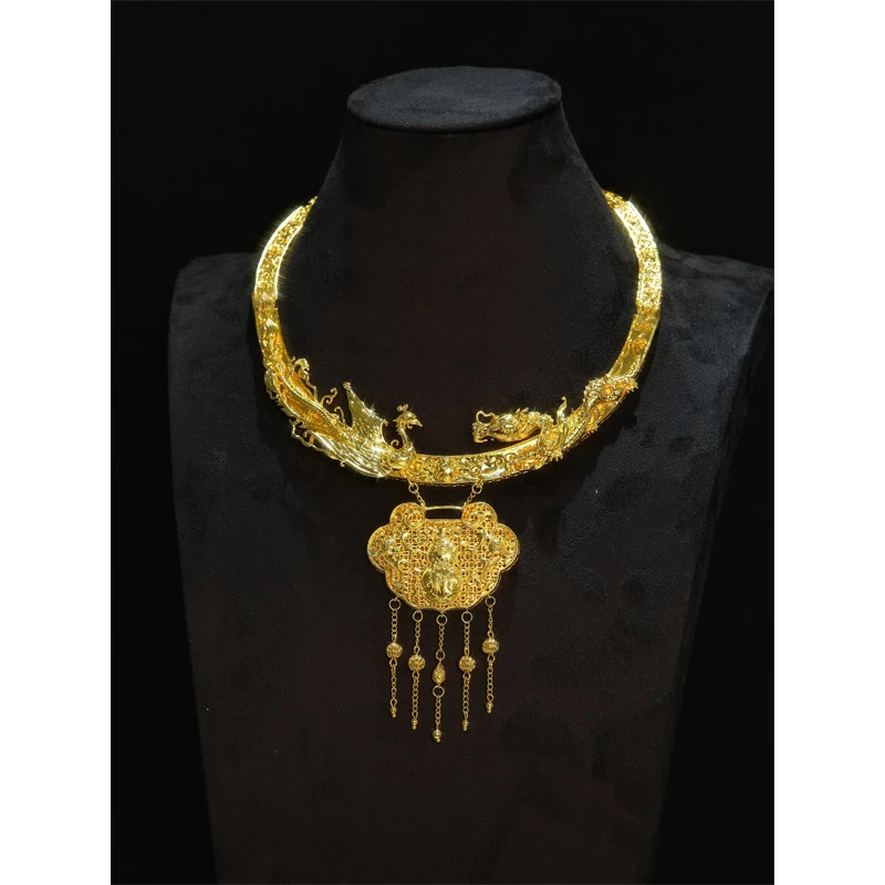 铁合金婚庆饰品 新娘项圈配饰中式金色流苏龙凤褂旗袍女喜庆饰品