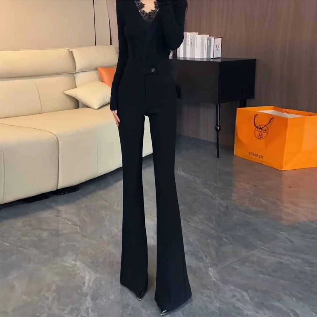 黑色微喇西装裤女2025夏季新款小个子高腰窄版修身显瘦马蹄裤8916