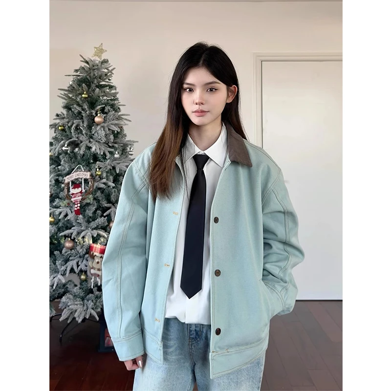 美式高街水洗孔雀绿夹克男款高级感炒盐做旧短款版型cleanfit外套