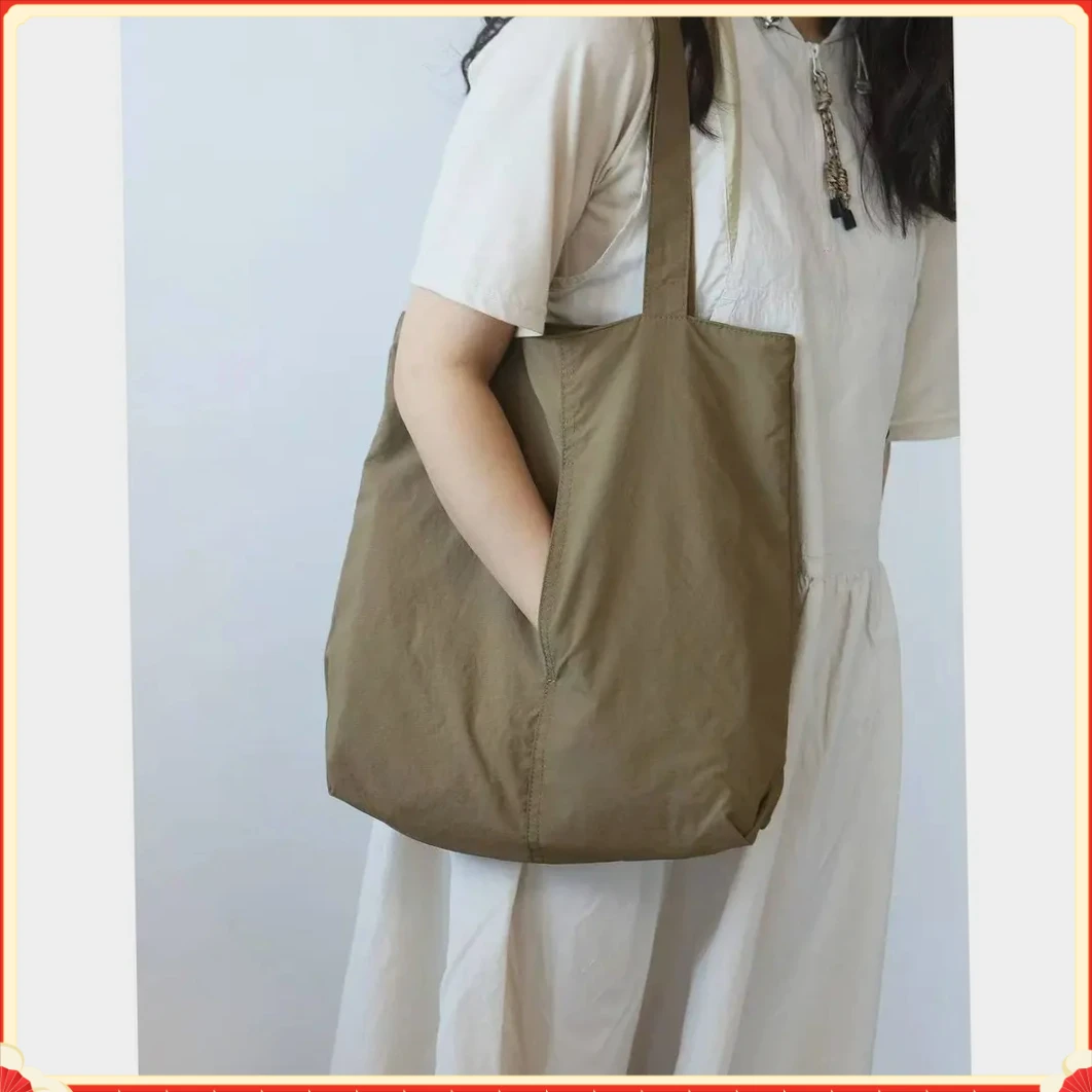 ins纯色女士新款购物袋AJFS休闲款超轻大容量尼龙布单肩包【荣盛】