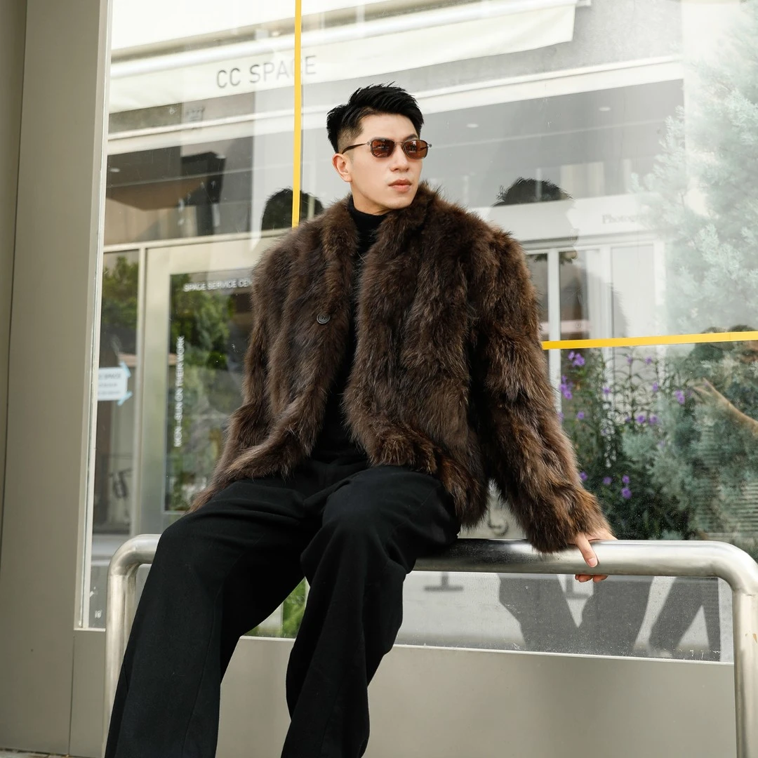 新款皮草外套男短款貉子毛腹毛皮毛一体年轻百搭显瘦真皮真毛大衣