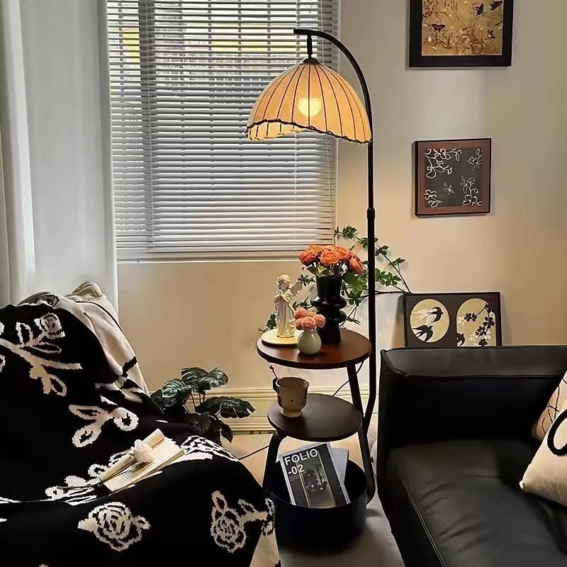 落地灯古风卧室复古床头柜一体置物架客厅沙发氛围法式茶几钓鱼