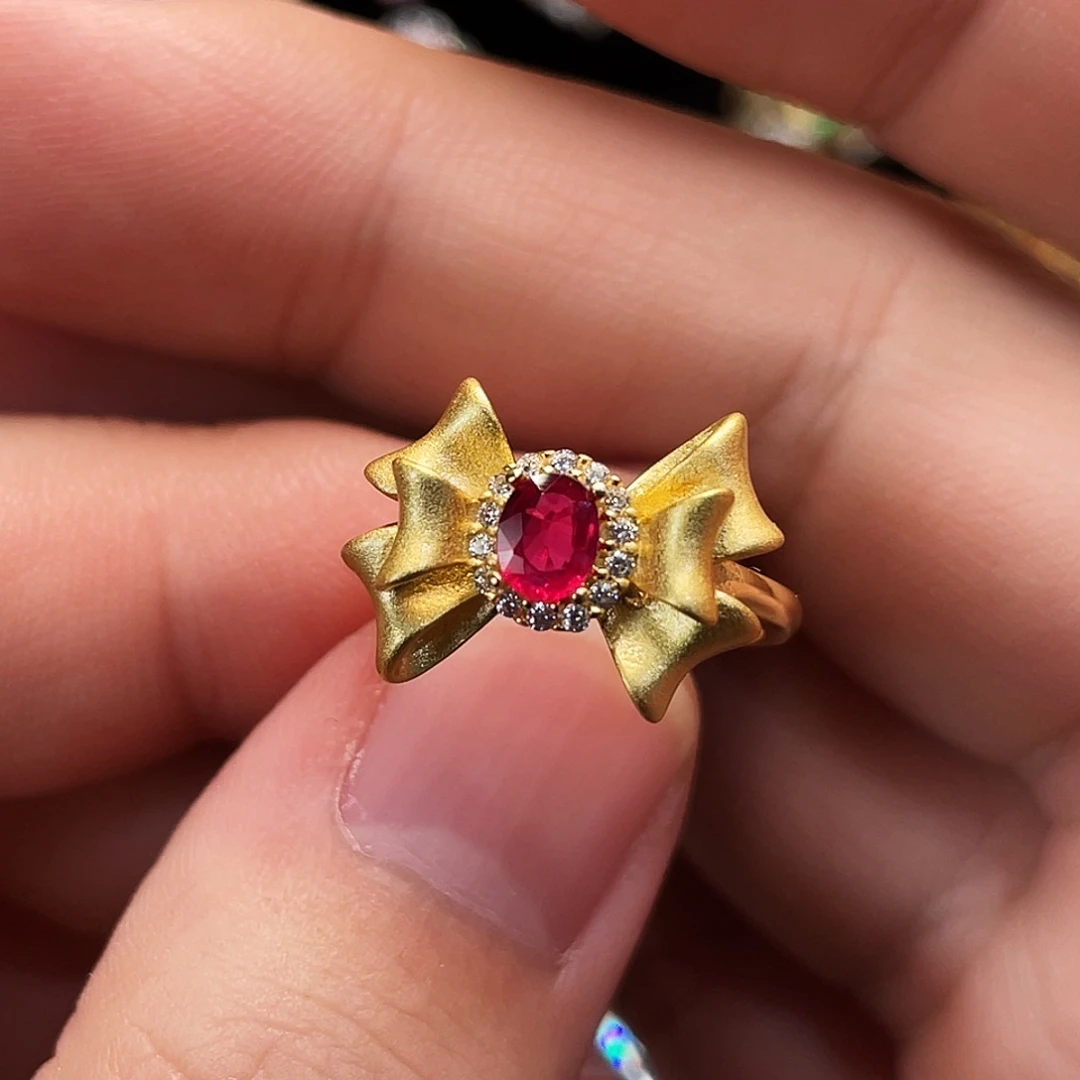 红宝石银S925镀金镶嵌戒指