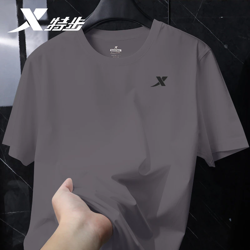 特步纯棉短袖T恤男夏季休闲百搭半袖男士官方正品圆领运动上衣t