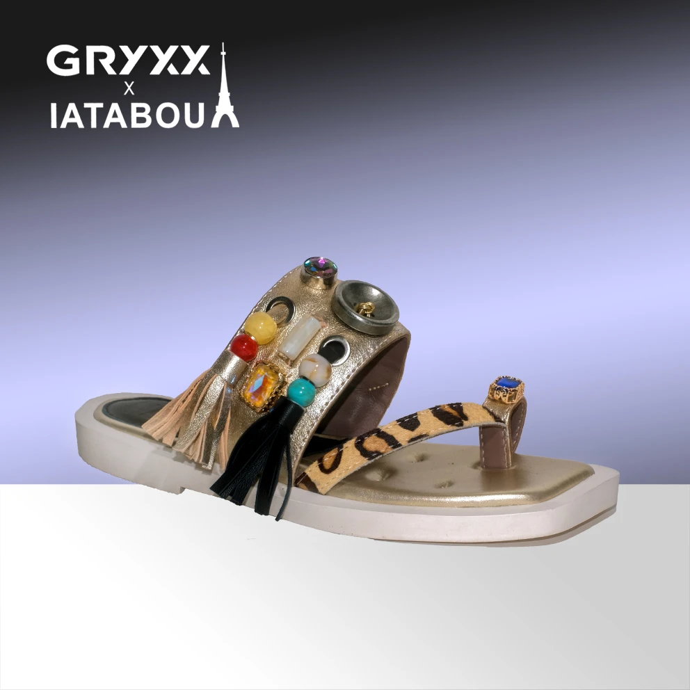 IATABOU【新品】联名GX高端夏季流苏民族风全真皮凉席女鞋TA156076