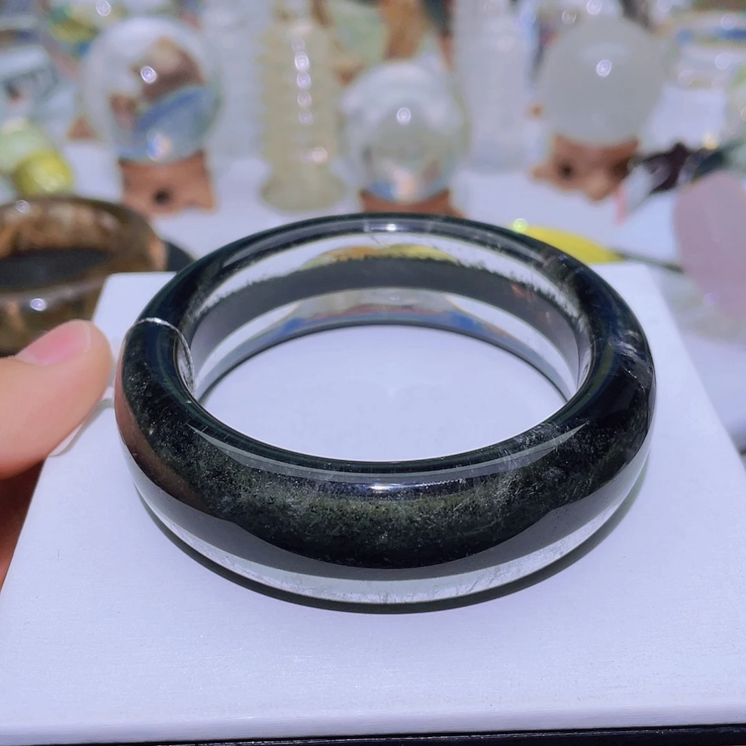 水晶手镯未镶嵌天然绿幽灵聚宝盆手镯