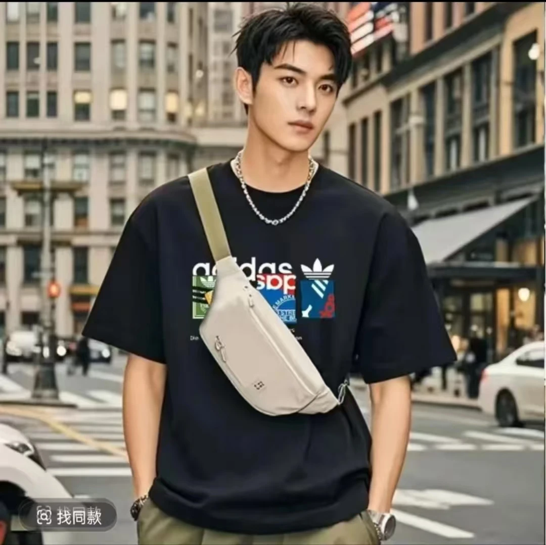 针织印花insT恤上衣宽松时尚中性潮流短袖男透气