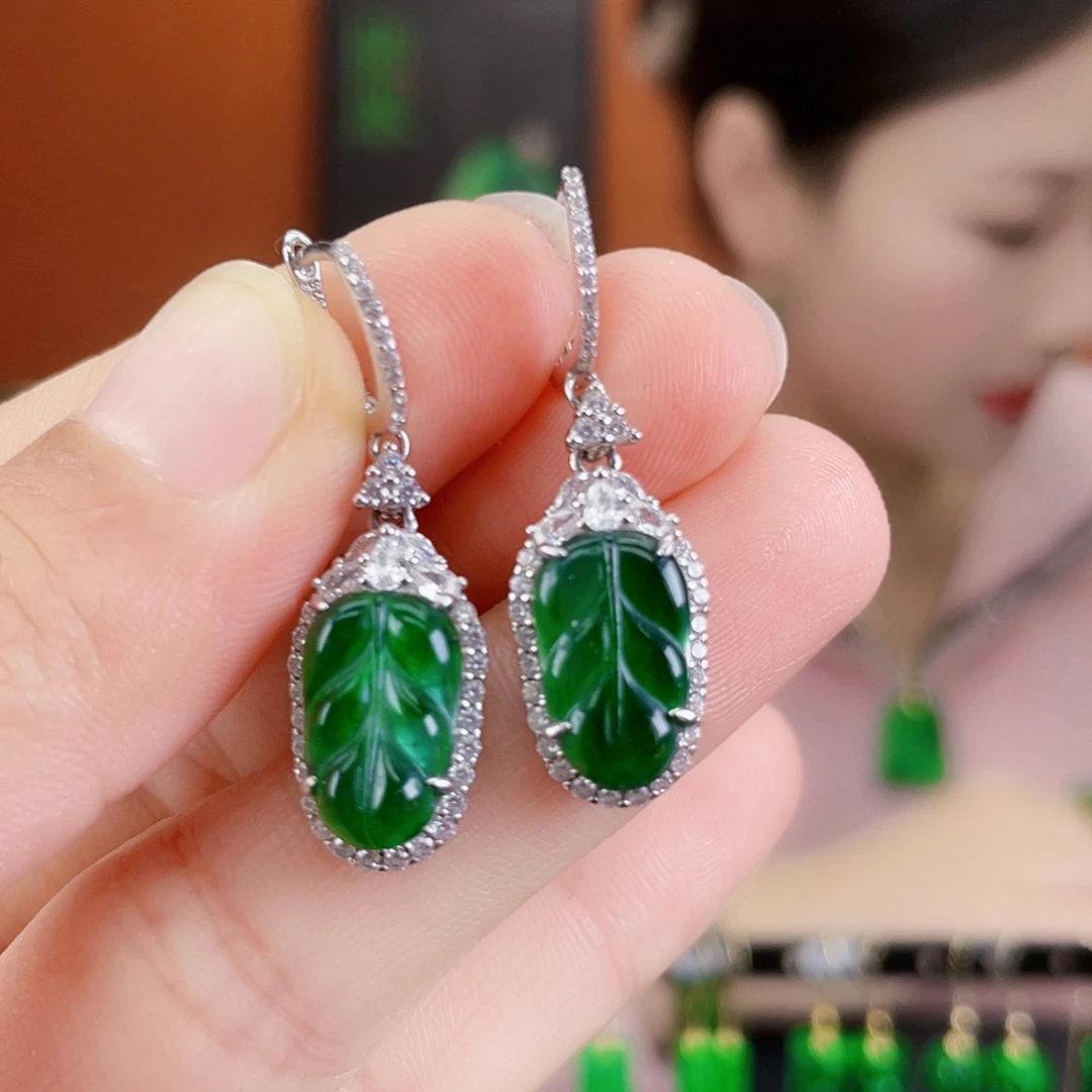 翡翠银S925镶嵌耳饰