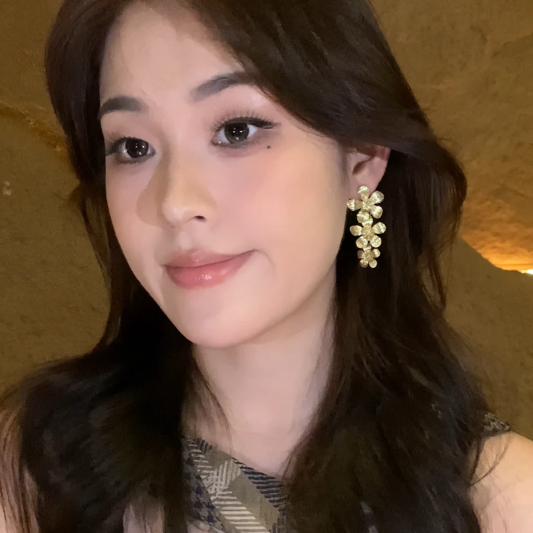 合金耳饰 人间富贵花~复古花朵流苏耳钉女新款耳环轻奢高级感耳饰