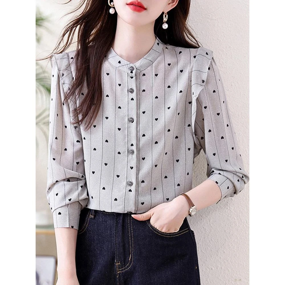 2025早秋新款时尚轻奢法式长袖印花女士衬衫通勤显瘦时尚潮流上衣