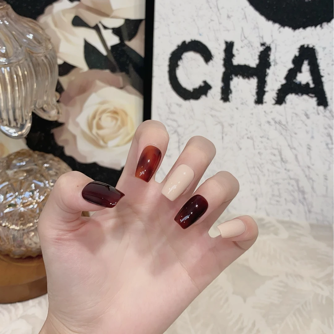 JDD【栗棕漫调】高颜值设计调色显白纯手工穿戴甲片美甲贴片 中短款