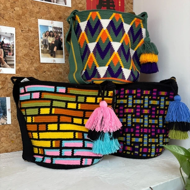 手工瓦尤包 南美洲纯手工钩织包 休闲百搭风水桶包 女士斜跨包