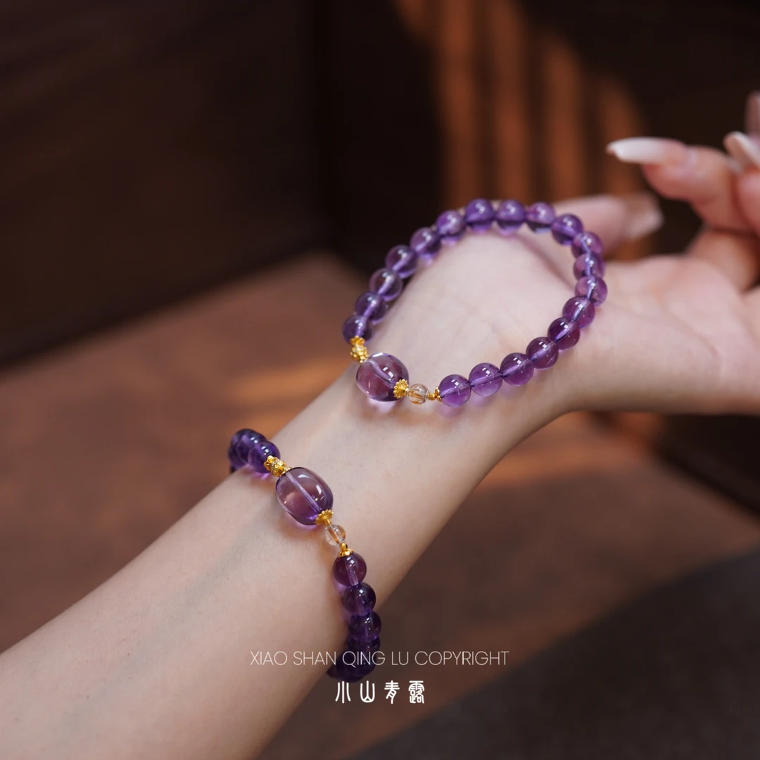 【FG1814】精品挑珠紫水晶手串S925银镶嵌 长18 珠8~9-多样性发其一