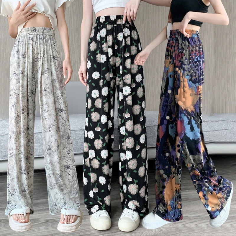 水墨扎染阔腿裤女夏季薄款高腰宽松显瘦垂感拖地慵懒休闲冰丝裤女