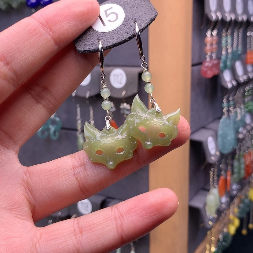 【闪购商品】和田玉耳饰银S925镶嵌a*