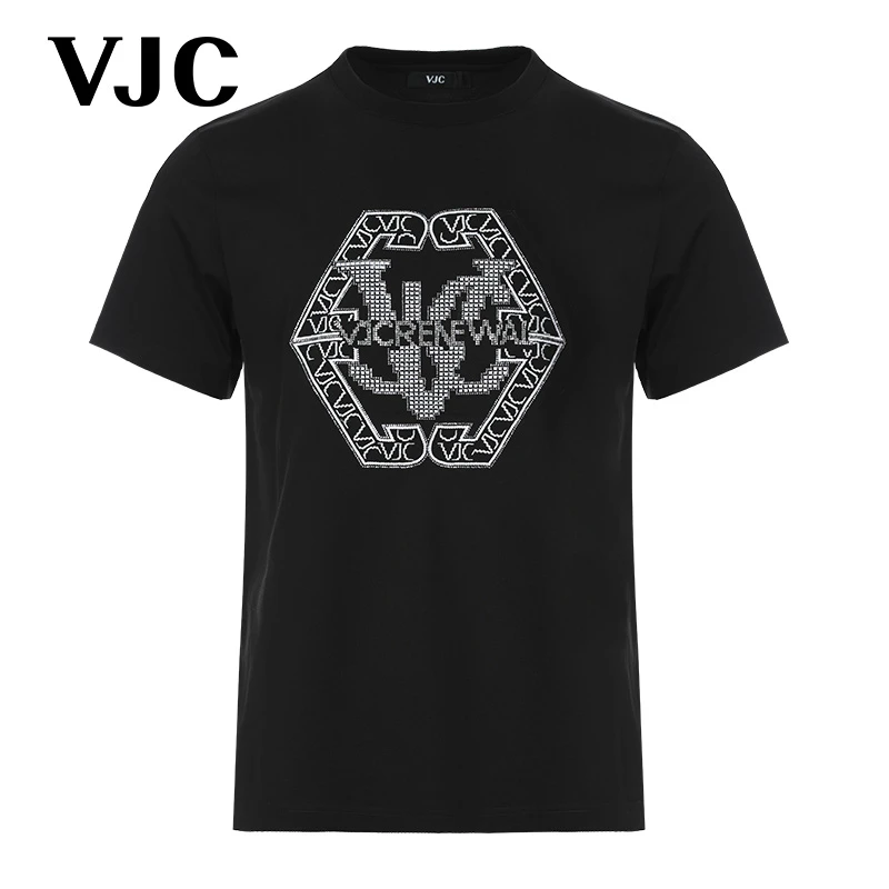 VJC/威杰思2025春季新品男装时尚百搭短袖T恤潮流烫钻B24BA1038