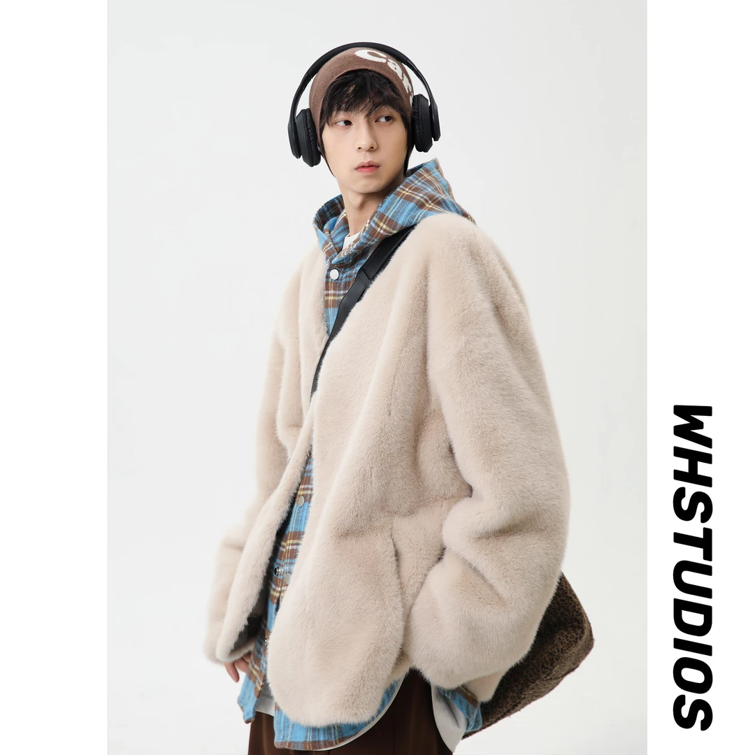 韩系仿貂毛棉衣外套男冬季保暖潮牌cleanfit轻熟风毛绒棉服夹克