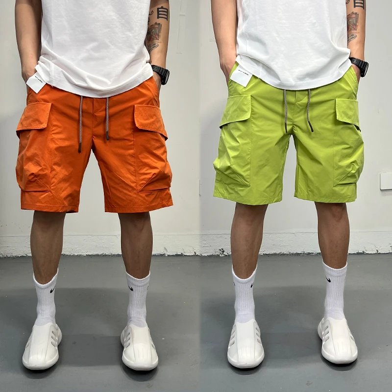 夏季新款大口袋工装短裤男士宽松直筒五分裤多口袋时尚大兜沙滩裤