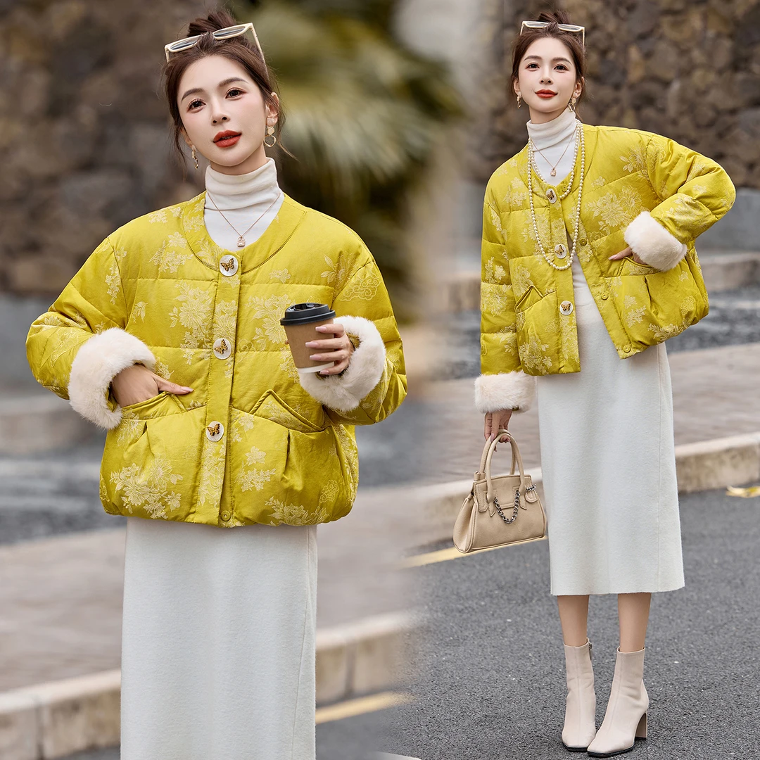 常规新中式女保暖白鸭绒羽绒服外套2025秋冬新款时尚民族风气质女