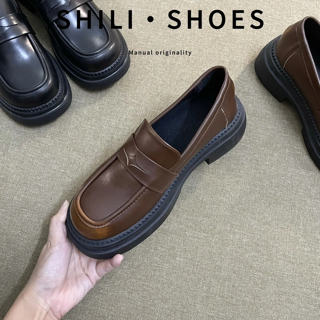 【SHILI】25年新款~擦色厚底乐福鞋女小皮鞋通勤百搭外穿女款真皮
