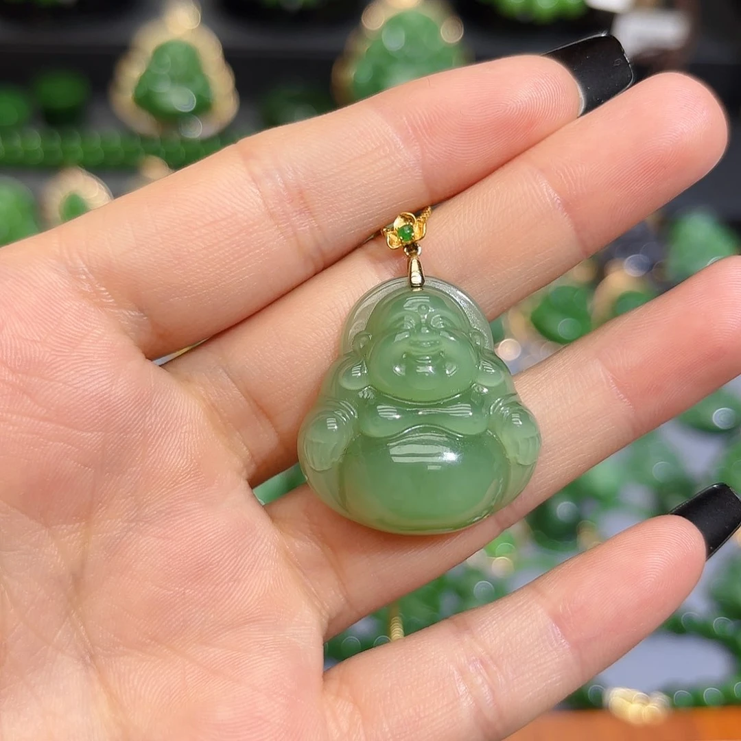 和田玉（碧玉）18K金镶嵌颈饰