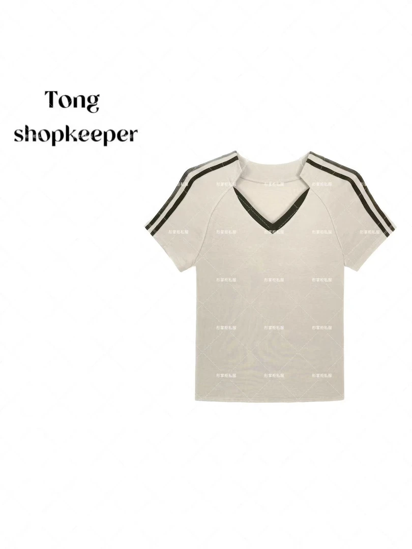 QJ/彤掌柜1682027 新款25掌柜新款条纹莱赛尔天丝羊毛拼色领上衣