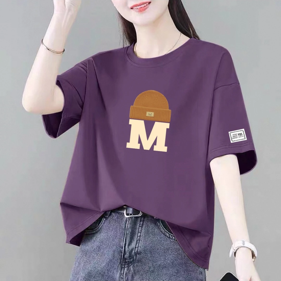 纯棉圆领上衣短袖t恤女宽松显瘦2025新款韩版洋气减龄休闲体恤衫