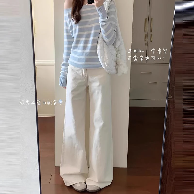 雪千羽白色高腰直筒牛仔裤女2025夏新款显瘦宽松阔腿小个子拖地裤