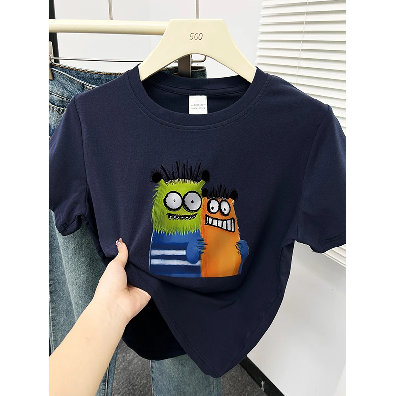 搞怪趣味印花短袖t恤女装韩版小个子夏季新款洋气休闲圆领上衣服