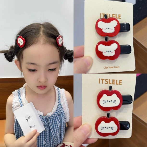高端款韩版加厚醋酸红苹果小狗猫咪发夹鸭嘴夹