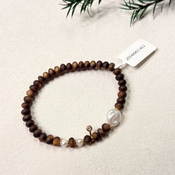 沉香【六六中古】复古沉香配淡水珍珠s925手串ty0179**