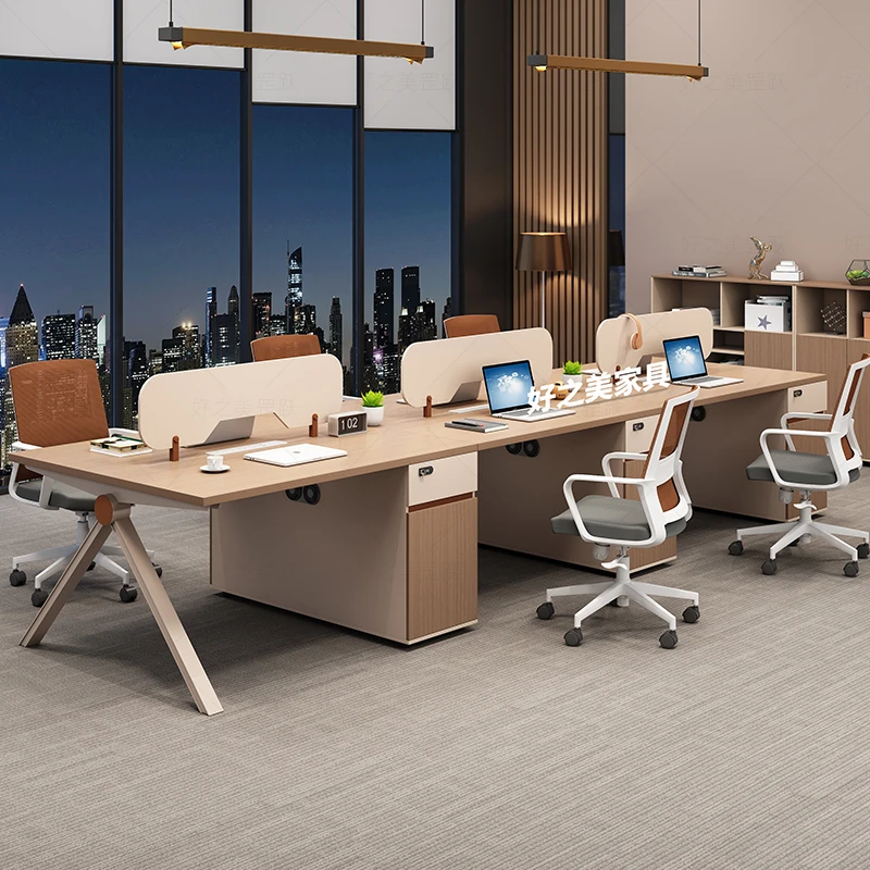 轻奢职员办公桌椅组合多色简约现代四4人位卡座员工桌办公室家具