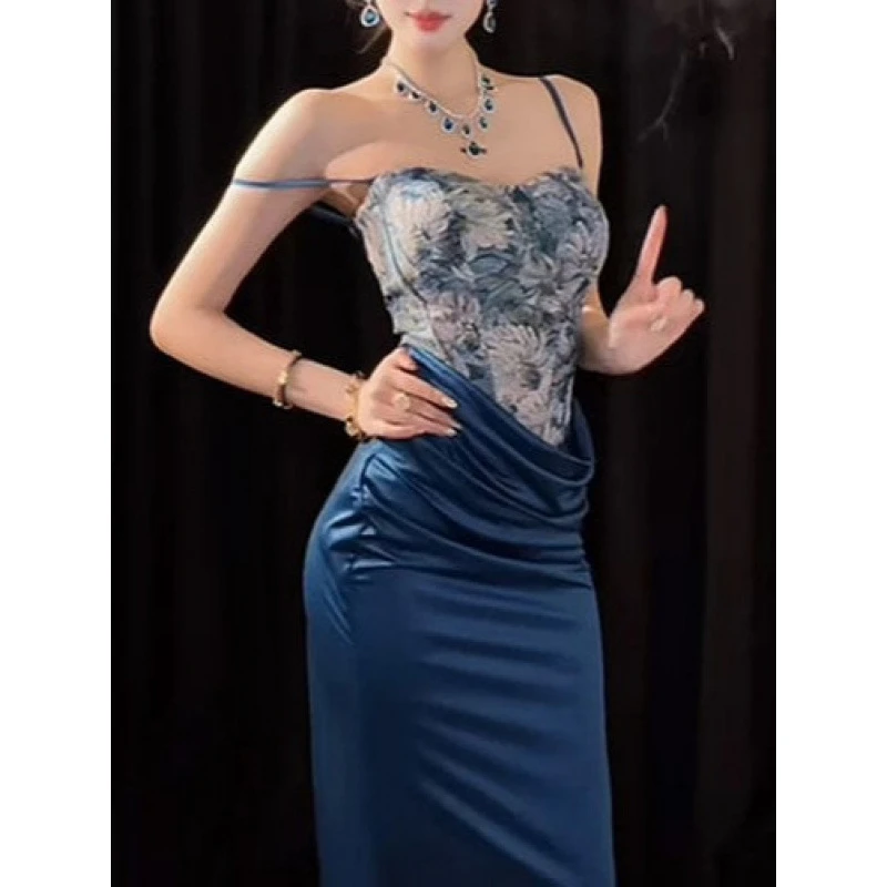 璀璨宝石复古性感印花鱼骨胸衣吊带连衣裙轻奢小众收腰显瘦包臀裙