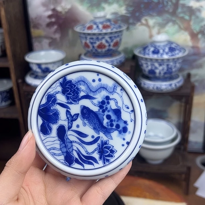 杯子陶鱼藻纹盖置