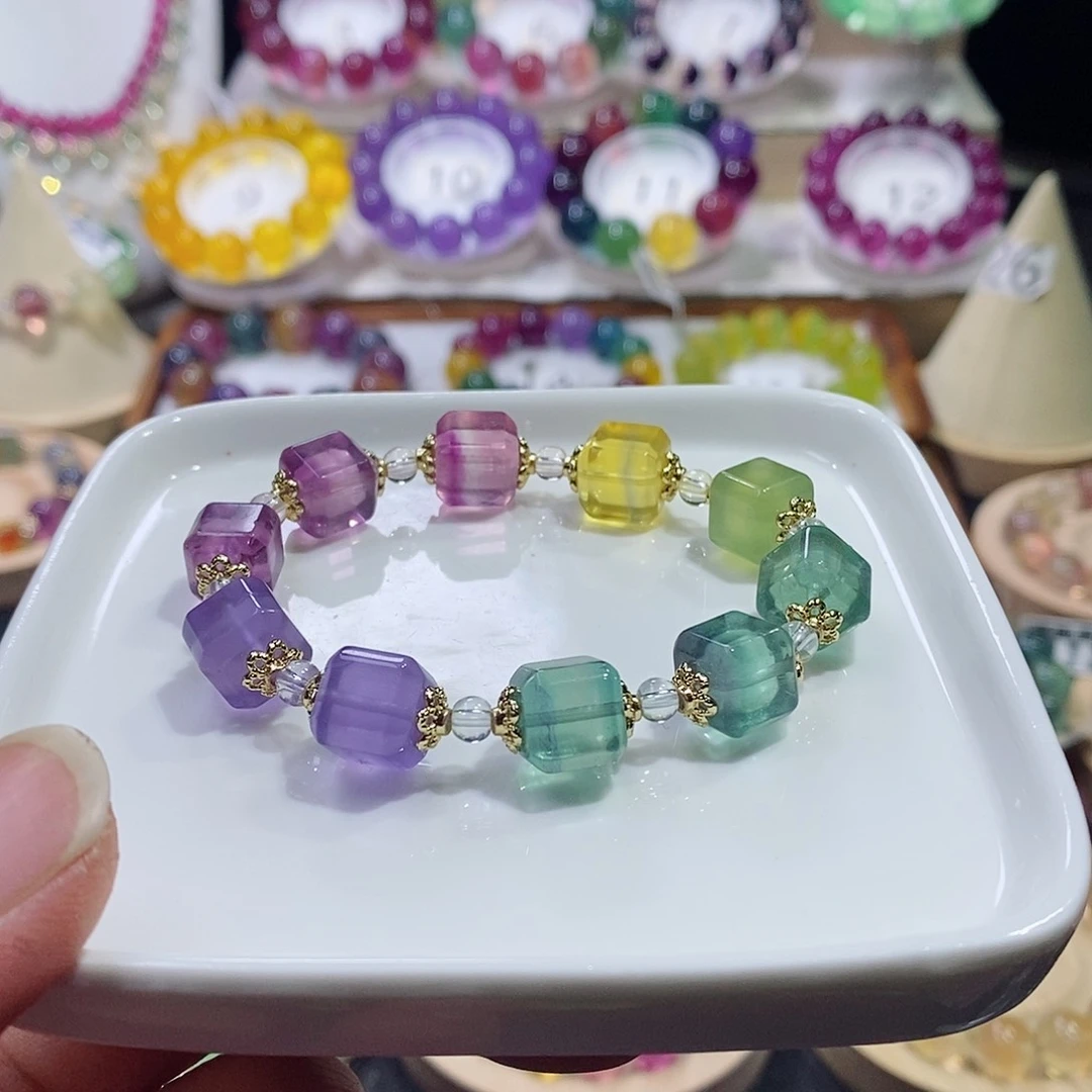 萤石手链未镶嵌彩虹方糖10mm