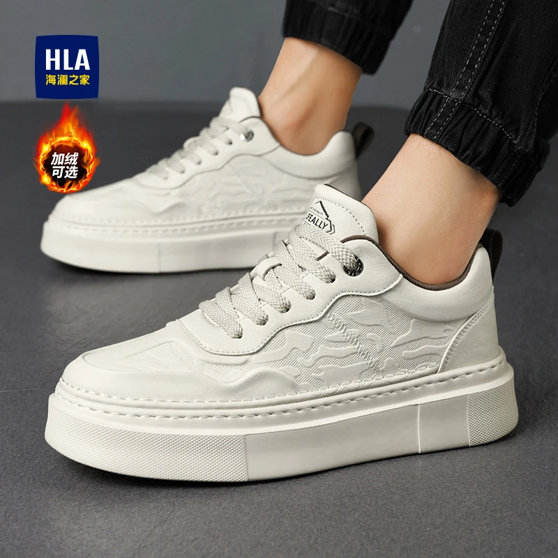 HLA/海澜之家印花小白鞋男款2025秋冬新款时尚休闲板鞋厚底增高鞋