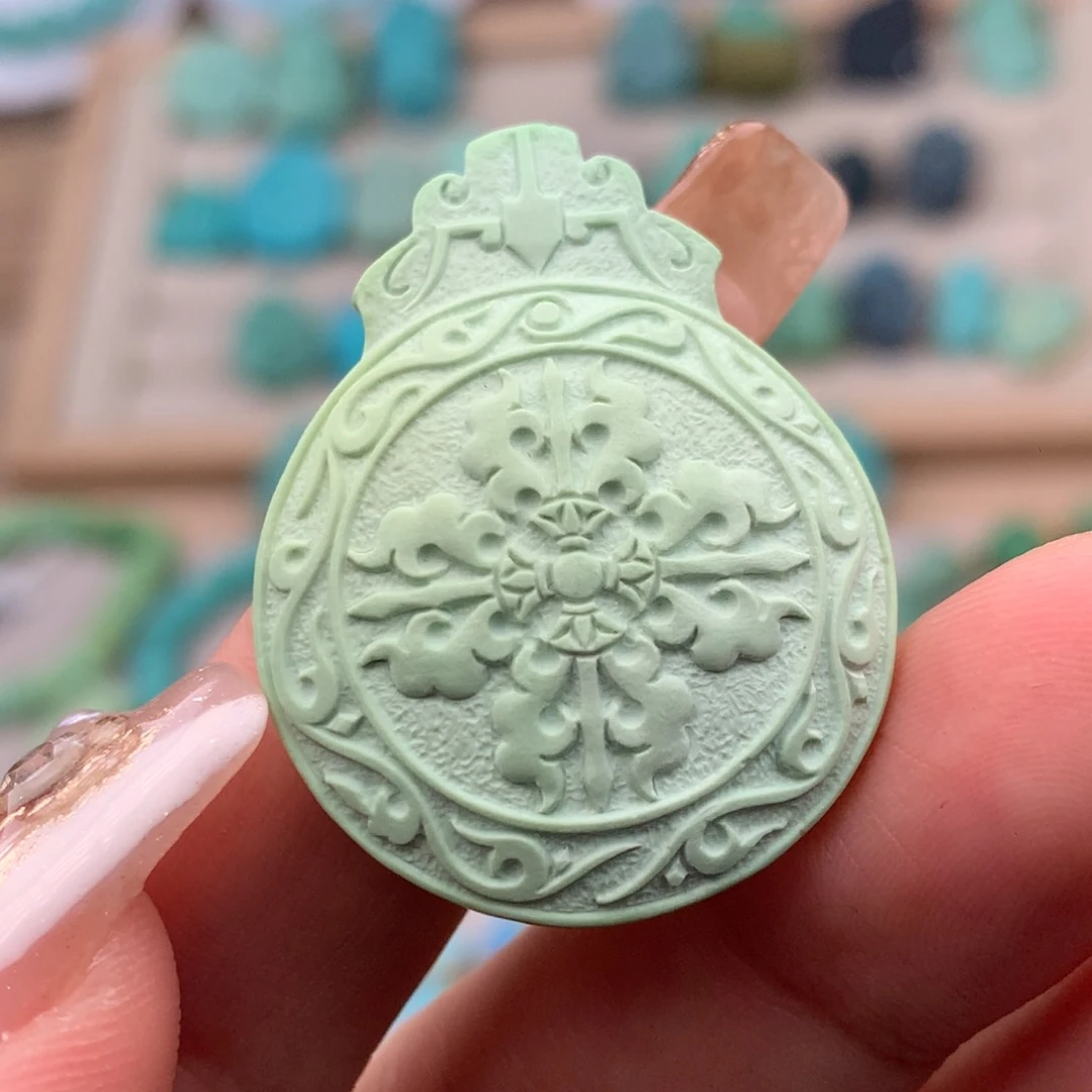 绿松石珠宝奇石未镶嵌菜籽八卦牌