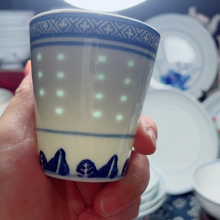 青花玲珑二缸可乐杯老玲珑