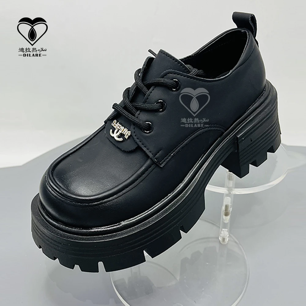 [D-004] Dilare厚底女鞋2025年新款女鞋复古英伦风系带小皮鞋