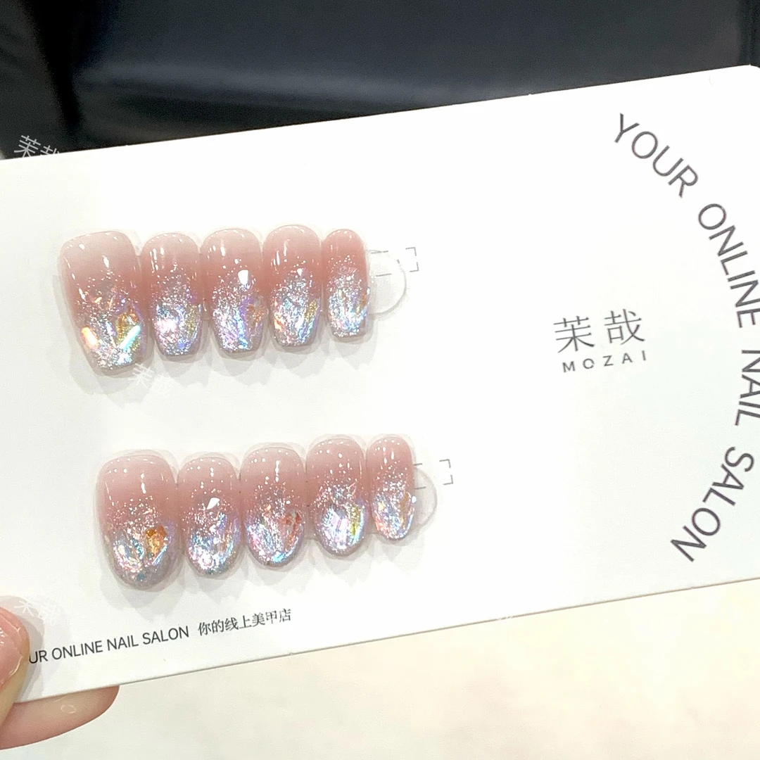 茉哉清【霓虹极光】纯手工定制美甲拆卸穿戴甲A3583  Q